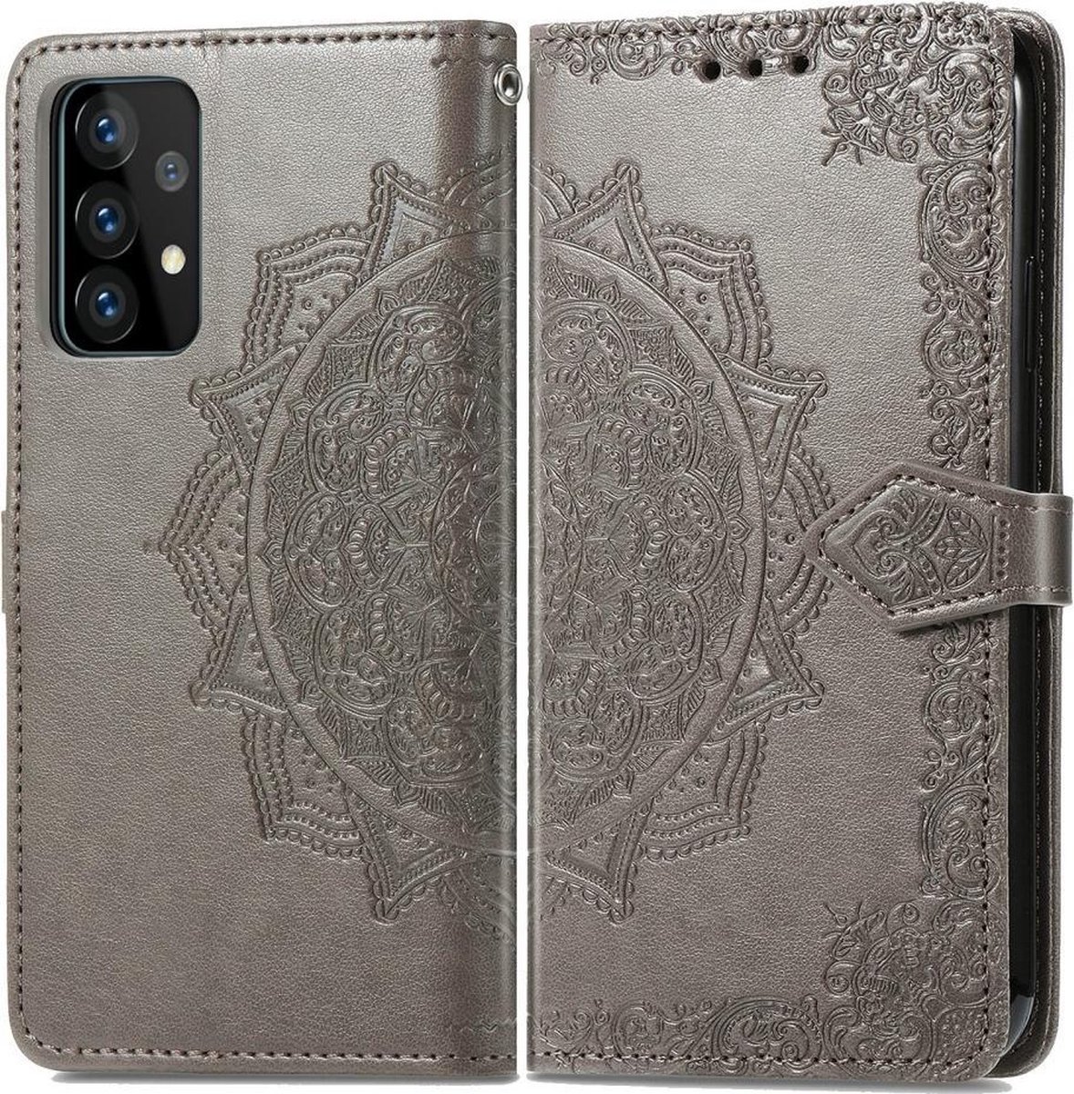 Bloem grijs book case hoesje Telefoonhoesje geschikt voor Samsung Galaxy A72