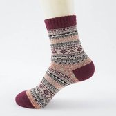 ''OP=OP'' Warme rode bordeaux sokken dames - 3 paar - Warme sokken heren - Kerstsokken dames - Kerstsokken heren - maat 39-42 - Huissokken - Wollen sokken - Vintage - Noorse sokken