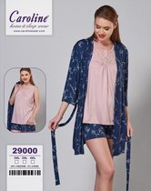 Caroline 3 delige Pyjama Short Set Donker blauw en Roze Maat 4XL