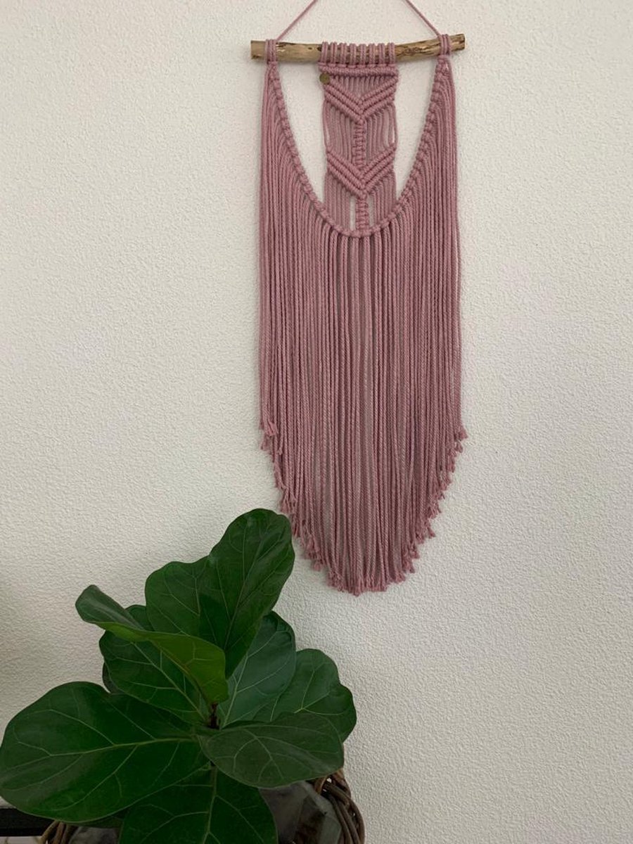 Macrame wandkleed Meyan, muur decoratie , macrame knopen, muur hanger - 044 - oud roze