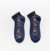 Dames Sokken - 1 paar - Marineblauwe - Vintage - Maat 36 - 41 - Fleurige Bloemen - Comfortabel en Duurzaam