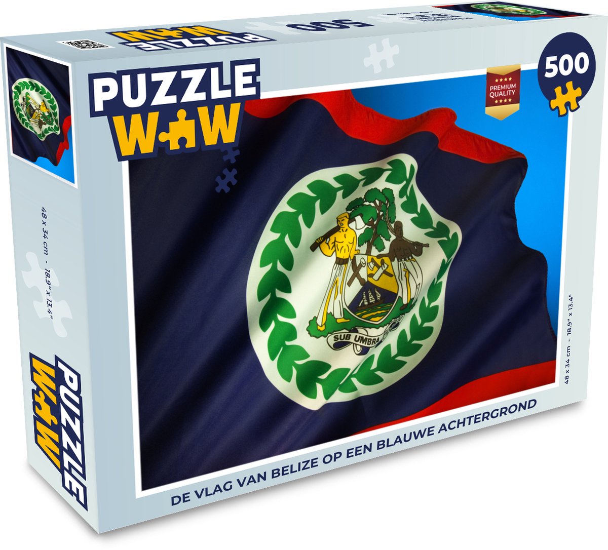 Afbeelding van product Puzzel 500 stukjes Vlag Belize - De vlag van Belize op een blauwe achtergrond - PuzzleWow heeft +100000 puzzels
