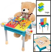 Decopatent® - Kindertafel met 1 Stoeltje - Speeltafel met bouwplaat en vlakke kant - 4 Bakjes - Geschikt voor Lego® Bouwstenen