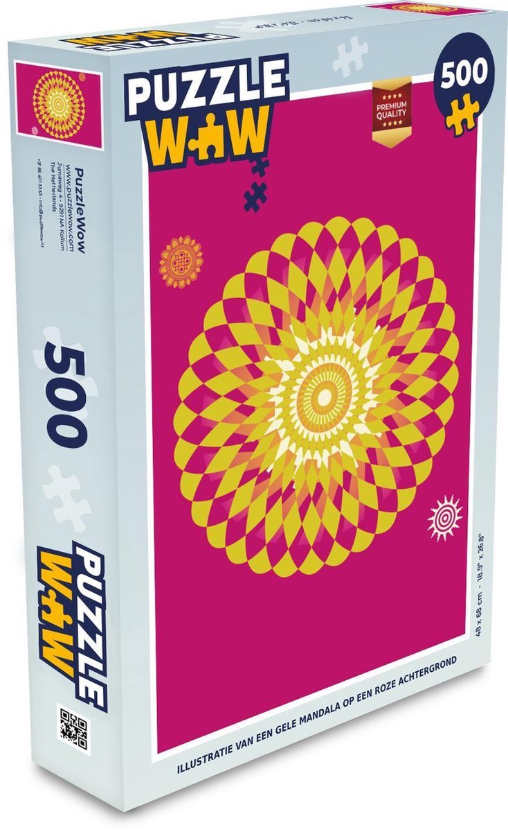 Afbeelding van product Puzzel 500 stukjes Mandala illustratie - Illustratie van een gele mandala op een roze achtergrond puzzel 500 stukjes - PuzzleWow heeft +100000 puzzels