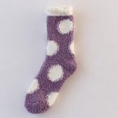 Fluffy Sokken dames - warme sokken - paars / wit - gestipt - huissokken - bedsokken - dikke sokken - zacht - 36-40