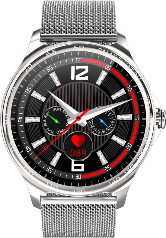 Belesy® MARS - Smartwatch Ladies - Smartwatch Men - Montre - Tension artérielle - ECG - Podomètre - 1,3 pouces - Écran couleur - Full Touch - Argent - Acier