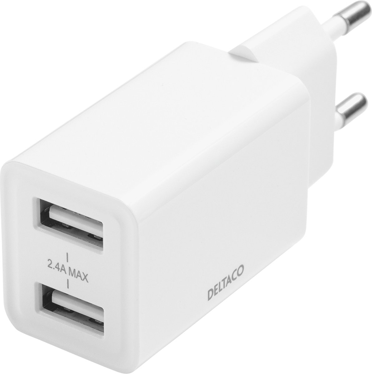 DELTACO USB-AC174 USB-wandoplader met dubbele poorten - 2.4A 12W - Wit