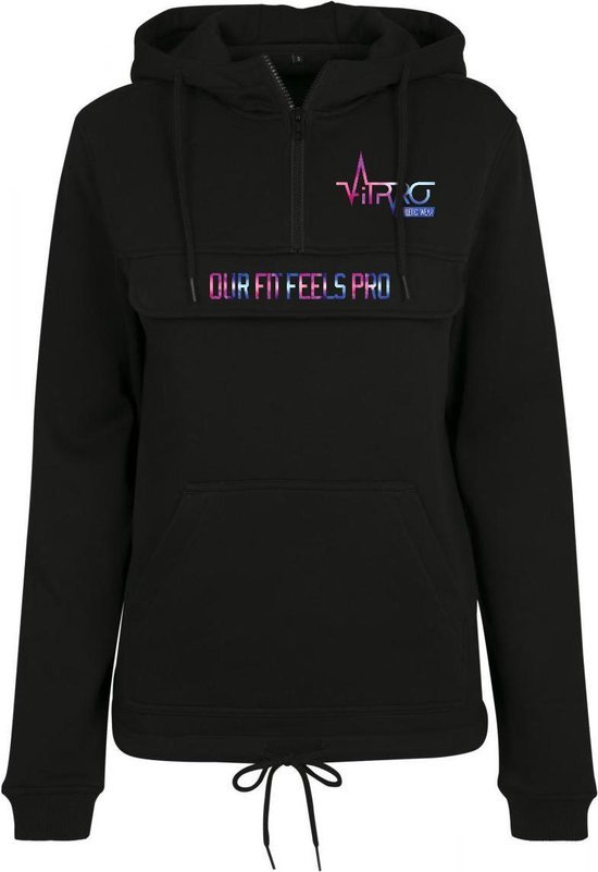 FitProWear Dames Pullover Hoodie Rosa - Zwart - Maat XS - Hoodie Dames - Pullover Hoodie - Trui Capuchon - Sporttrui - Zwarte trui - Trui Katoen/Polyester - Sweater - Trui Pullover