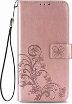 Klavertje vier roze goud agenda wallet case hoesje Telefoonhoesje geschikt voor Samsung Galaxy A12