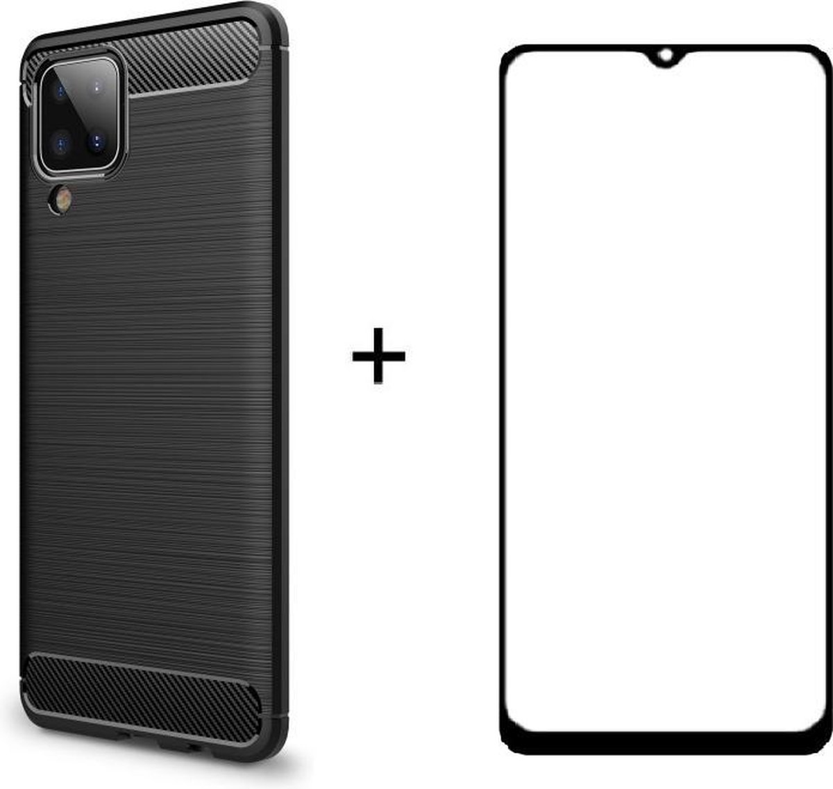 Silicone gel zwart hoesje Telefoonhoesje geschikt voor Samsung Galaxy A12 met full cover glas screenprotector