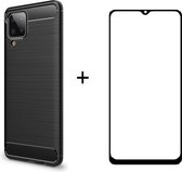 Silicone gel zwart hoesje Samsung Galaxy A12 met full cover glas screenprotector