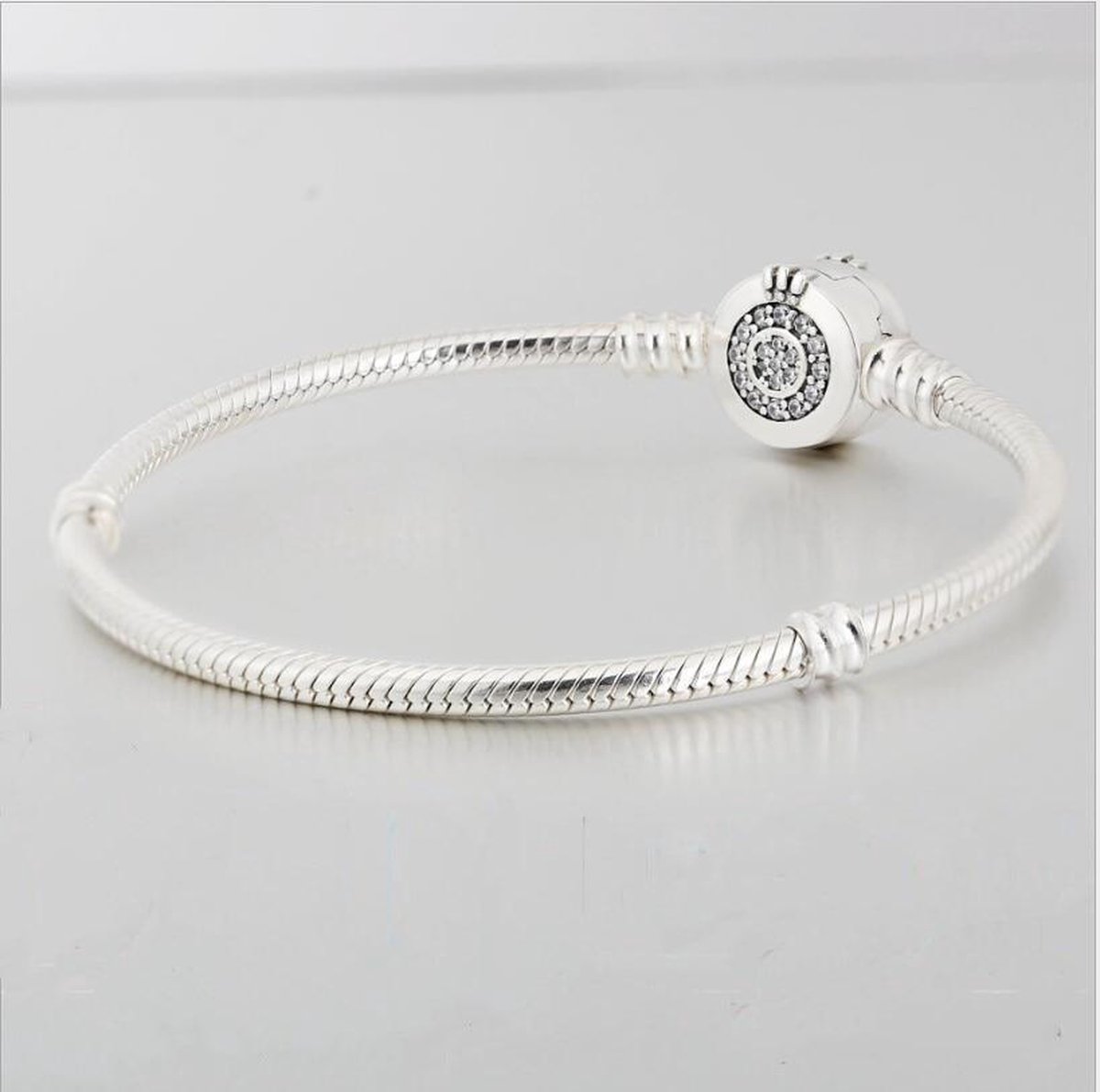 Fler® | Armband Zilver / Zilveren armband | geschikt voor alle populaire bedelcollecties | Kroon Bedelarmband / Vlinder sluiting / dames armband / Maat 19