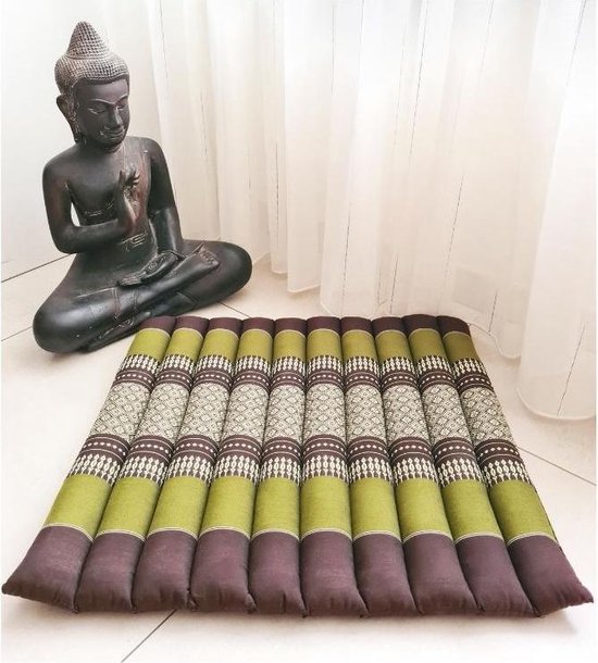 Meditatiemat – Yogamat – meditatiemat vierkant - Vierkant matje – Thais matje – 50x50x4 cm - Groen/bruin