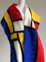 Handgemaakte, gevilte brede sjaal van 100% merinowol - Mondriaanstijl  200 x 30 cm. Stijl open gevilt.