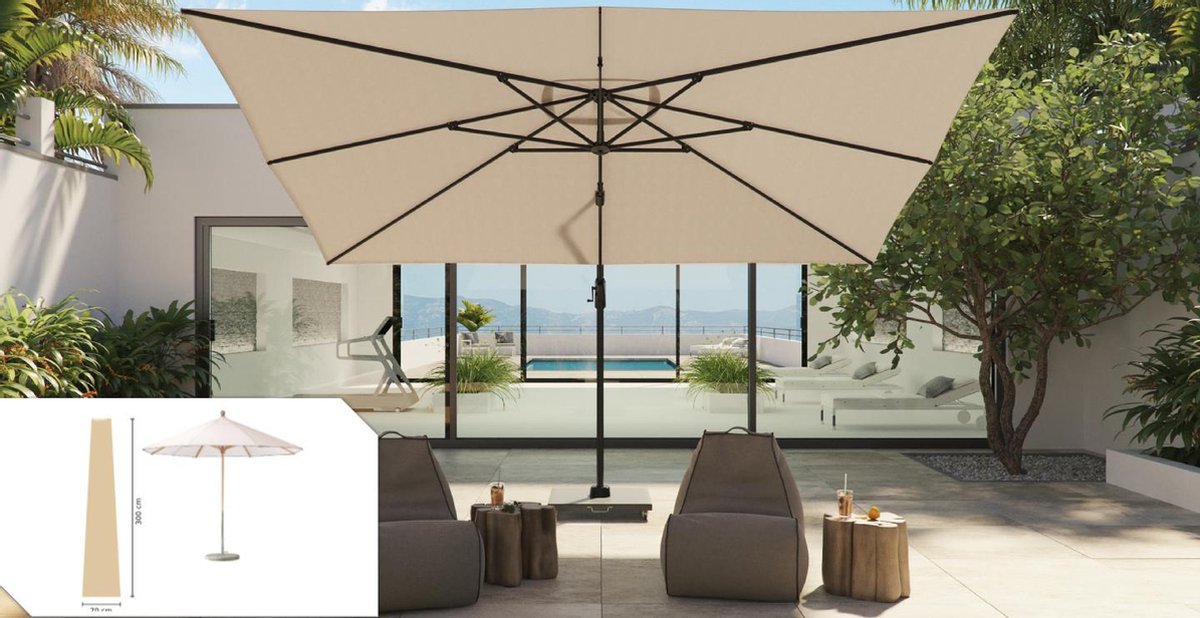 Weersbestendige Parasol hoes - 300 x 70 cm - zand kleur + gratis aluminium stok – Geschikt voor een parasol of zweefparasol van Maximaal Ø 4 m