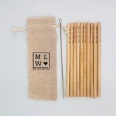MLMW - Bamboe Rietjes 10 - Bamboo Drinking Straws 10 - Handgemaakt - Uniek - Duurzaam - Herbruikbaar - 100% Natuurlijk - Set van 10 stuks inclusief schoonmaakborstel en linnen zakj