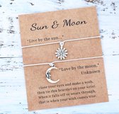 Vriendschaparmband - relatie - vrienden - 2 stuks - wit - hanger zon & maan - one size