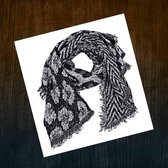 Warme sjaal zwart/wit met leopard patroon