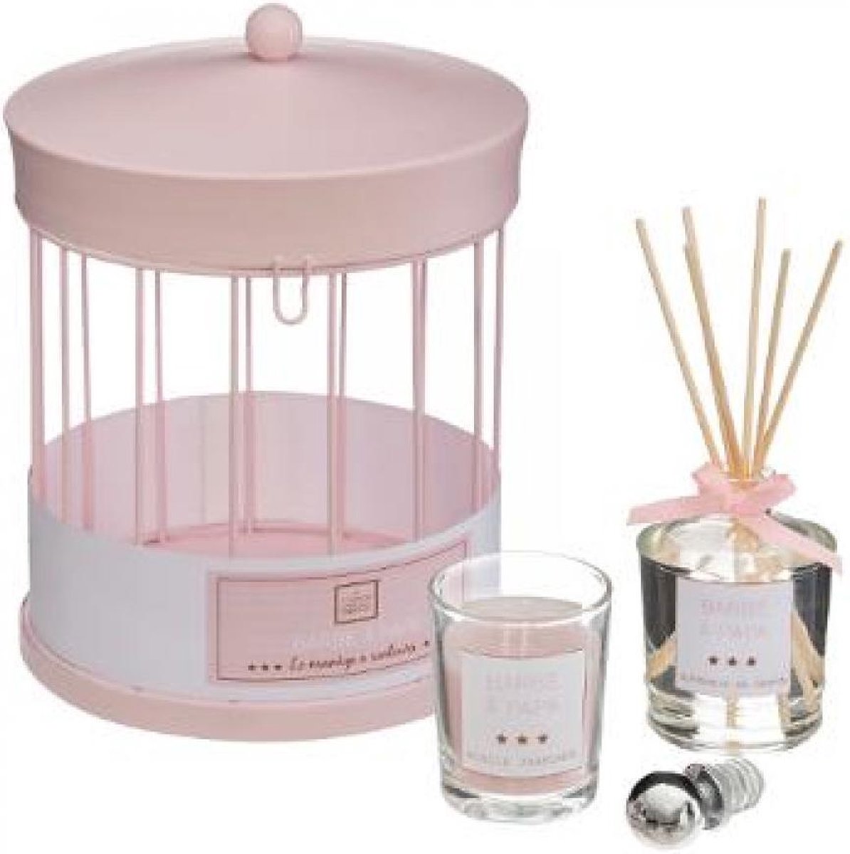 Aromatische Roze Set Met Stokjes En Kaars-Geurkaars-Geurstokjes-Interieurparfum-Cadeauset/Geschenkset-Geurverspreider