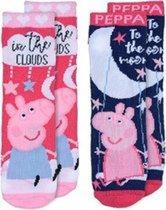 Peppa Pig - Anti Slip sokken - 2 paar - roze+blauw - Maat 31-34