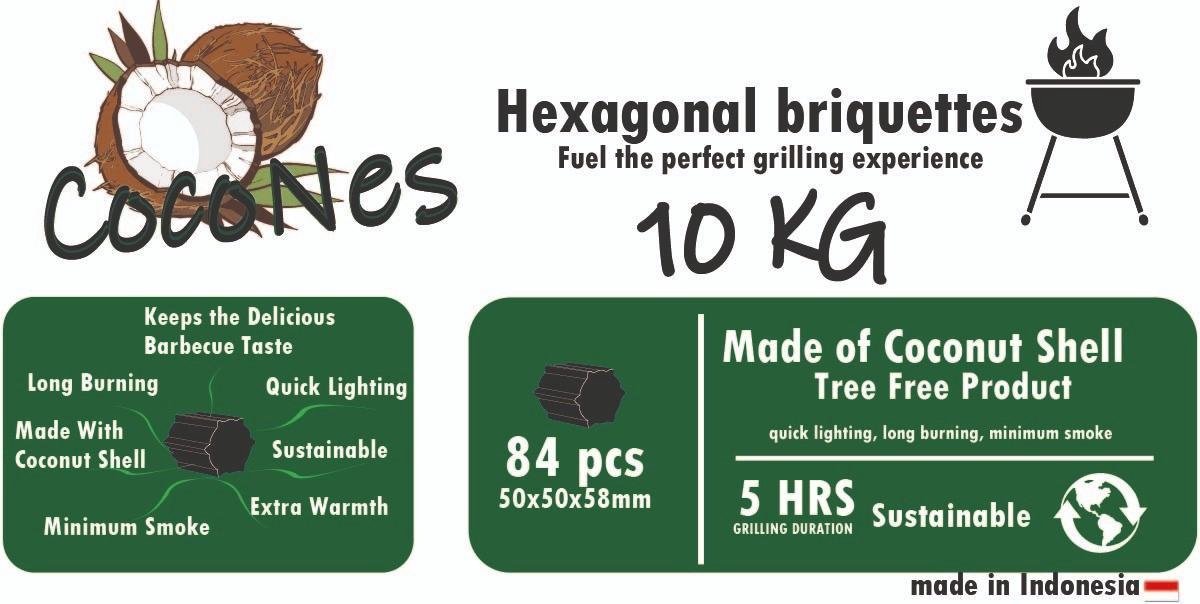 Cocones - Kokosbriketten 10 KG - Hexagonal Briquettes - Coconut Briquettes - BBQ