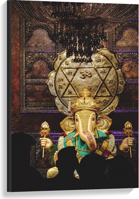Canvas  - Gouden olifantenbeeld in Religieus Gebouw - 60x90cm Foto op Canvas Schilderij (Wanddecoratie op Canvas)