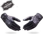 Lederen handschoen met drukknoop    Gevoerd warm en zacht  Soepel Leder