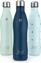 Juicy Blossom Drinkfles - 500ml - Stainless Steel Bottle - Roestvrij Staal - Waterfles - Drinkbus - Thermosfles (Nachtblauw)