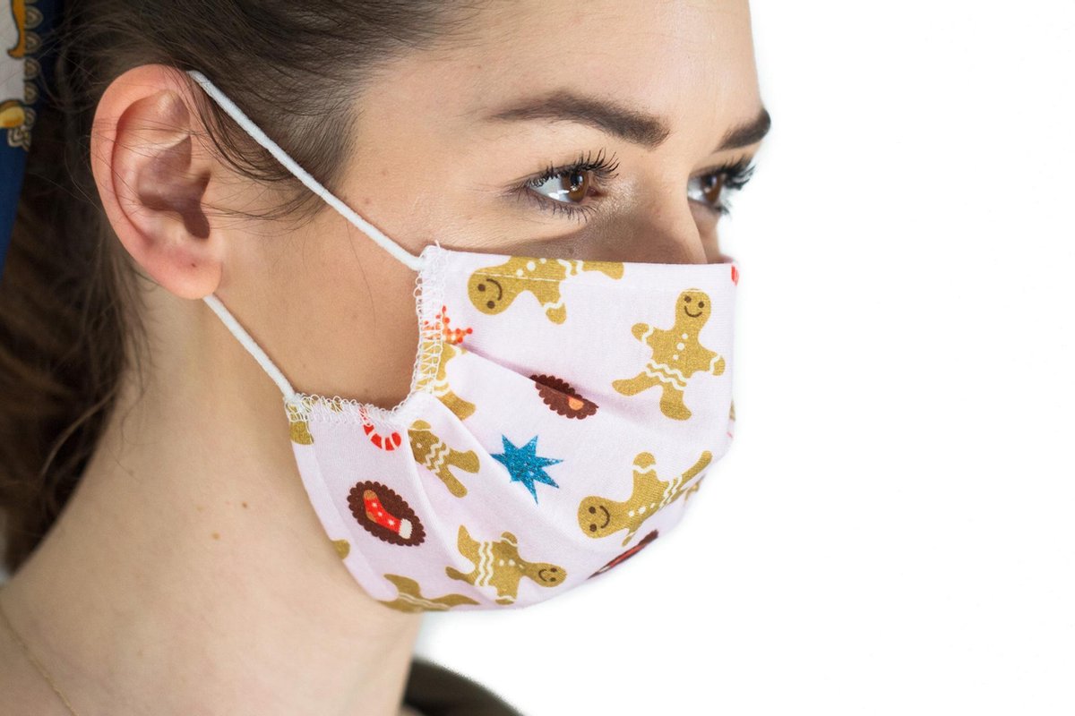 Mondkapje wasbaar - Kerst mondkapje - Gingerbread Roze- Herbruikbaar mondkapje - Stoffen mondmasker - Katoen - Niet-medisch mondkapje