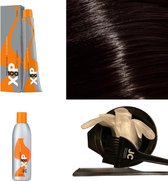 XP100 haarverf pakket kleur 4.03  Middenbruin & Natuur & Goud (1x 100ML) met 9% waterstof ( 1x 250ML) incl verfbakje, kwast, maatbeker, puntkam en handschoenen