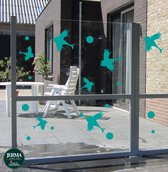 "Vogelbescherming stickers set van 7 vogelstickers samen met 12 cirkels cyclaam. "