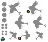 Vogelbescherming stickers set van 7 vogelstickers samen met 12 cirkels Grijs.