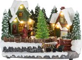 J-Line Huizen+Figuren+Kar Deco Winter Led Polyresine Mix