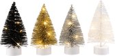 J-Line Display 12 x Kerstboom+Led Glitter Plastiek Zwart/Zilver/Goud