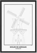 SKAVIK Molen de Adriaan - Haarlem - Poster met houten lijst (zwart) 50 x 70 cm