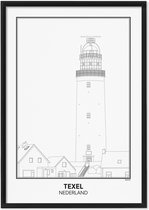 SKAVIK Texel - Nederland - Poster met houten lijst (zwart) 21 x 30 cm