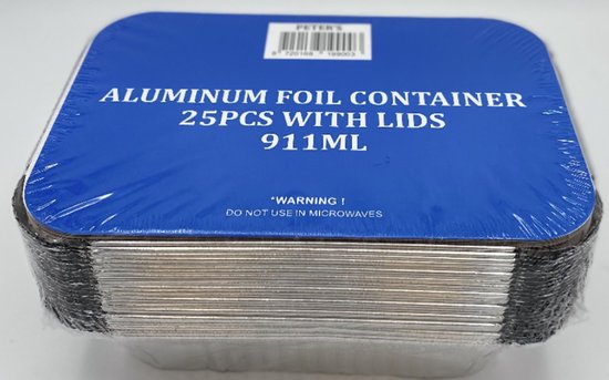 Aluminium bakken met karton deksel 25 stuks 911 ml 13.6cmx20cmx 5.6cm