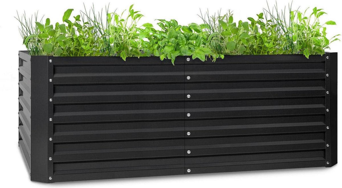 Blumfeldt High Grow Straight kweekbak - Kweektafel - Moestuinbak 200 x 100 cm - Werkhoogte 60 cm - Inhoud 1200 L - Staal - Antraciet