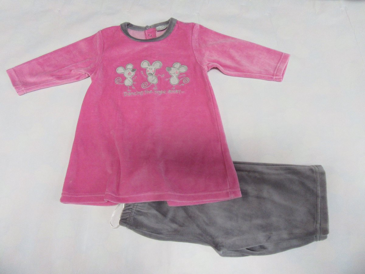 Wiplala  - Pyjama - Velour -  Roze / grijst - Dansende muizen -  6 maand  68