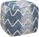 Katoenen poef - L. 45 x l. 45 x H. 45 cm - Blauw, wit, aarde