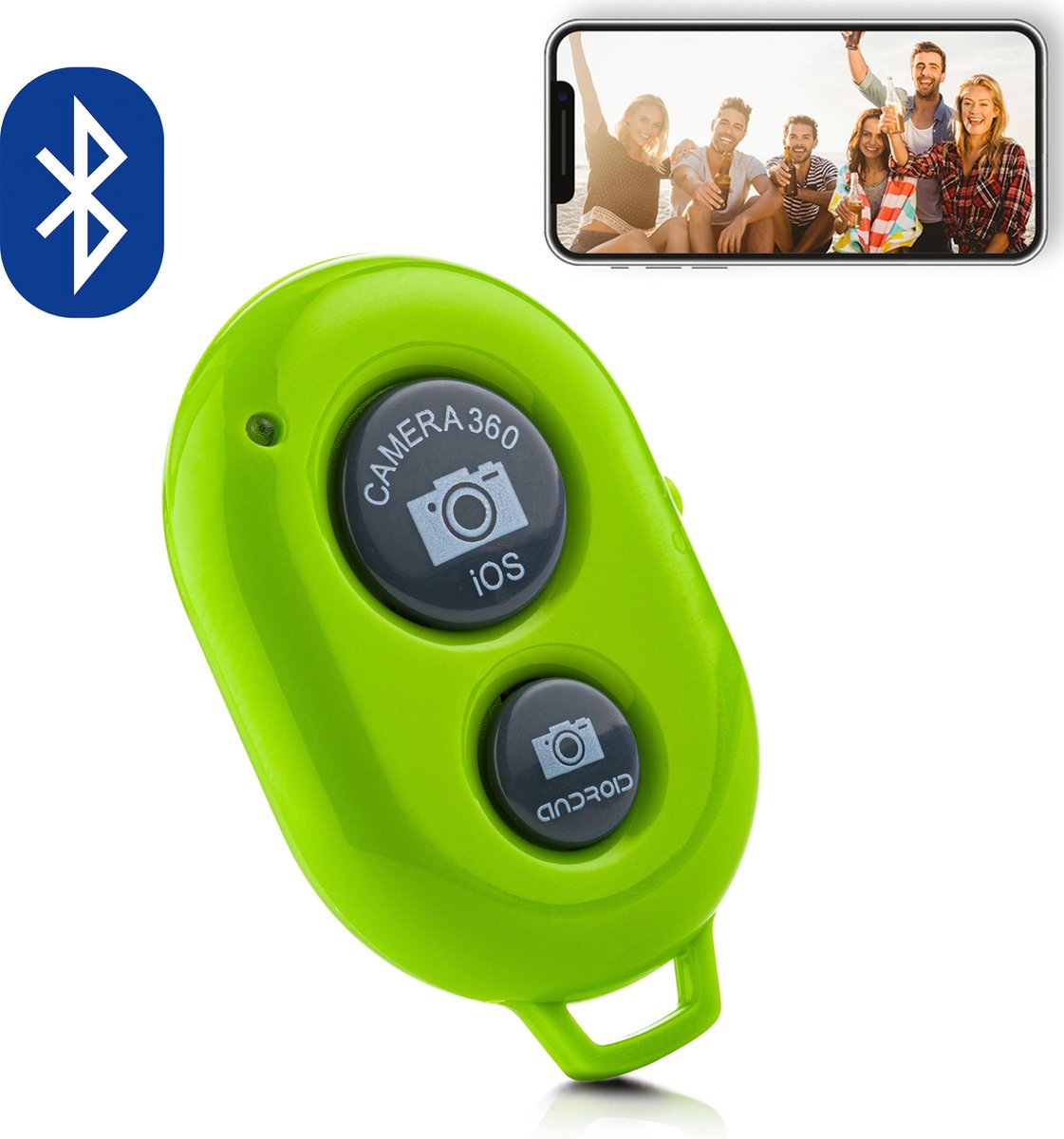 MOJOGEAR Bluetooth remote shutter - Afstandsbediening voor smartphone camera — Compatibel met Android / iOS / Windows Phone – Groen