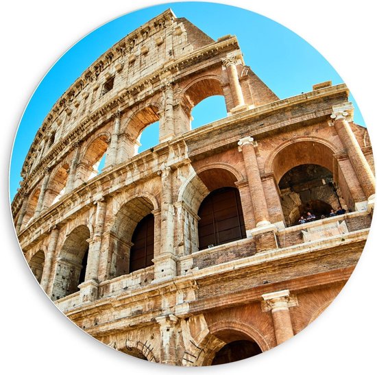 Forex Wandcirkel - Colosseum met Blauwe Lucht - Rome - 80x80cm Foto op Wandcirkel (met ophangsysteem)