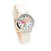 foto van Meisjes horloge wit met bloem afbeelding en leer bandje.