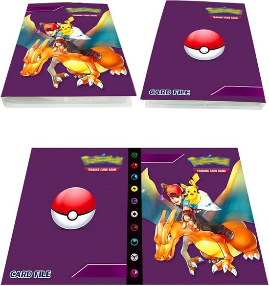 Thumbnail van een extra afbeelding van het spel 2x Pokémon Kaarten Map Voor 240 Kaarten - Mew + Charizard Paars - Pokémon Verzamelmap