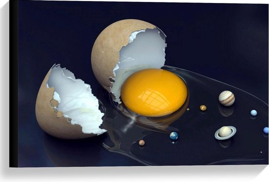 Canvas  - Kapot Ei met Planeten - 60x40cm Foto op Canvas Schilderij (Wanddecoratie op Canvas)