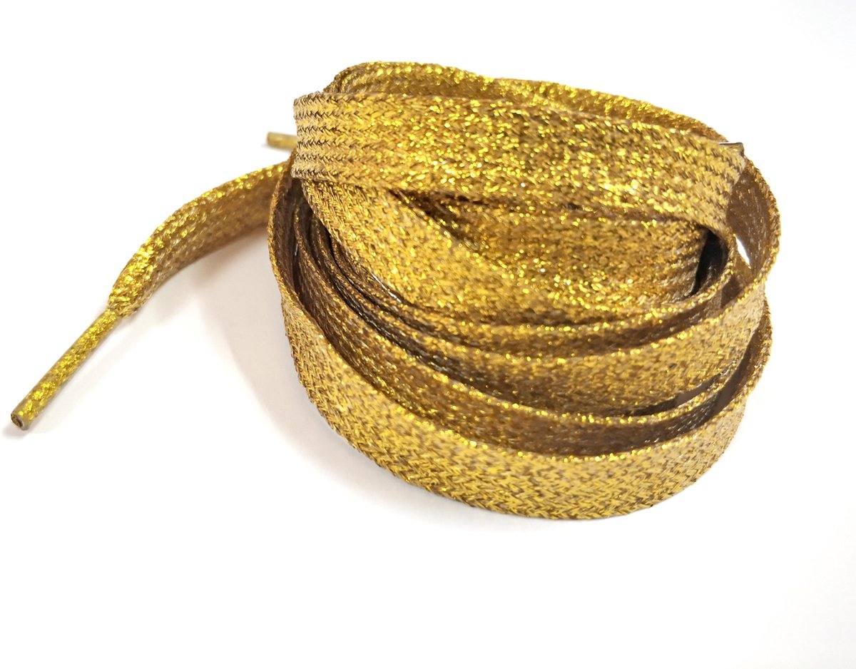 Schoenveters - Veters - Sneakerveters - Fat Laces - Plat - Goud glitter - Veterlengte 110 cm – Breedte 10 mm