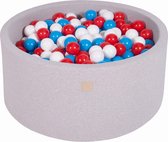 MeowBaby® Ronde Ballenbak set incl 300 ballen 90x40cm - Licht Grijs: Rood, Wit, Blauw