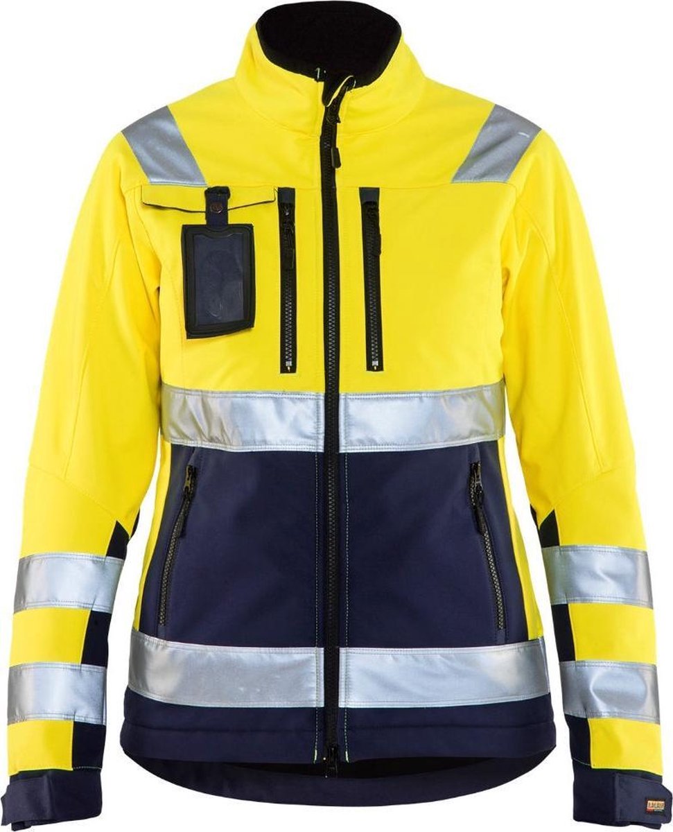 Blåkläder 4902-2517 Dames Softshell jack High Vis Geel/Marineblauw maat XS