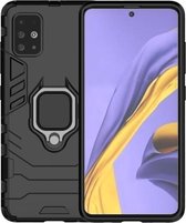 Samsung A51 Hoesje - Samsung Galaxy A51 hoesje Armor Case Zwart Kickstand Ring shock proof magneet