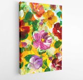 Abstract colorful flowers, hand painted background, fragment of brush acrylic painting on canvas, wallpaper, texture. Modern art. Contemporary art. - Modern Art Canvas -Vertical -